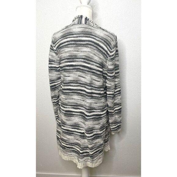 J. Jill Size L Cardigan Sweater Knit Cotton Blend Gray White Safty pin Brouch - Picture 2 of 11